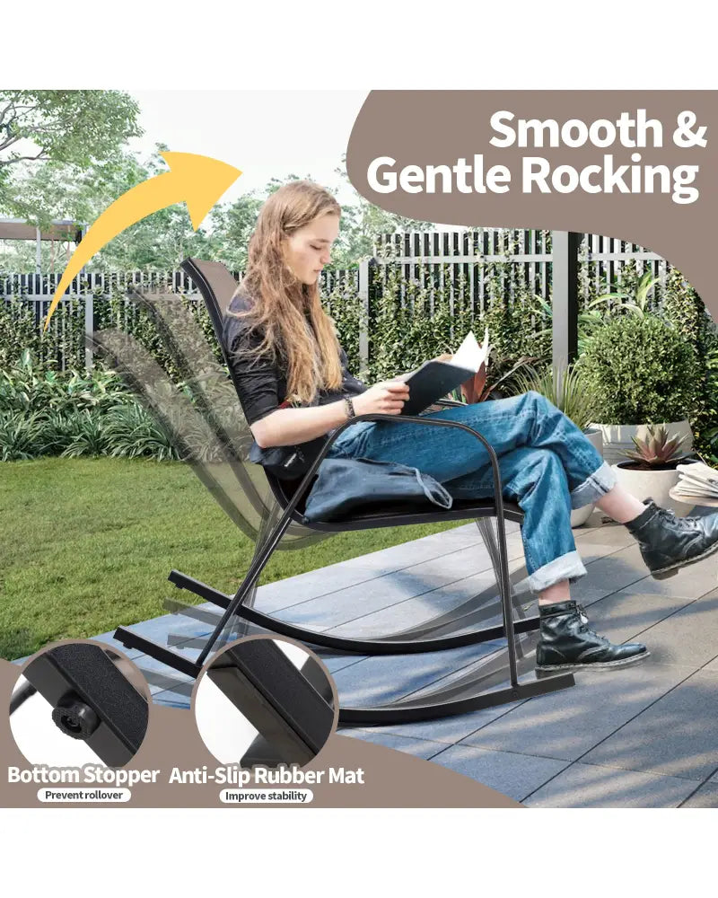 Set of 2 Heavy-Duty Metal Patio Rocking Chair with Breathable Seat Fabric-Brown - Brown - Patio Rocking Chairs & Gliders