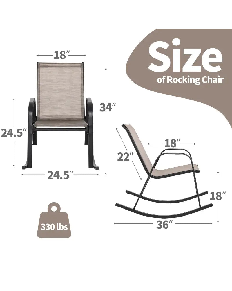 Set of 2 Heavy-Duty Metal Patio Rocking Chair with Breathable Seat Fabric-Brown - Brown - Patio Rocking Chairs & Gliders