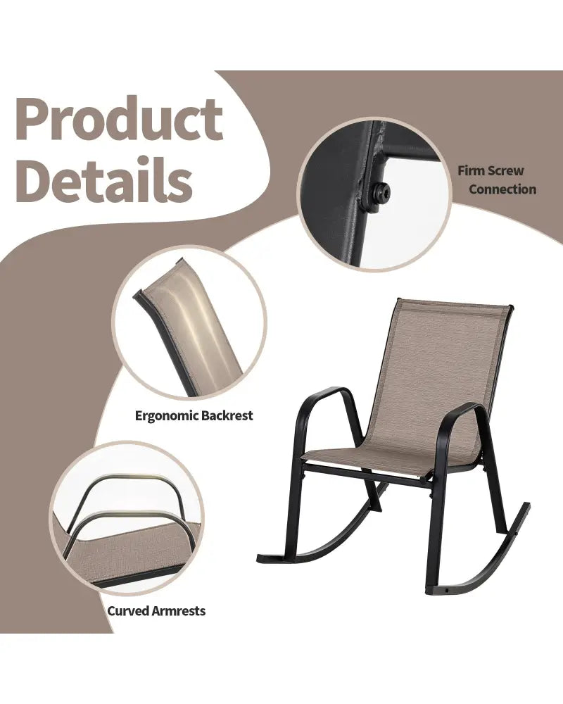 Set of 2 Heavy-Duty Metal Patio Rocking Chair with Breathable Seat Fabric-Brown - Brown - Patio Rocking Chairs & Gliders