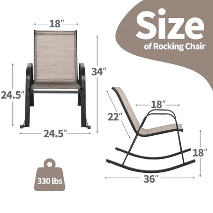 Set of 2 Heavy-Duty Metal Patio Rocking Chair with Breathable Seat Fabric-Brown - Brown - Patio Rocking Chairs & Gliders