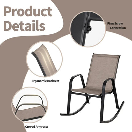 Set of 2 Heavy-Duty Metal Patio Rocking Chair with Breathable Seat Fabric-Brown - Brown - Patio Rocking Chairs & Gliders