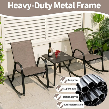 Set of 2 Heavy-Duty Metal Patio Rocking Chair with Breathable Seat Fabric-Brown - Brown - Patio Rocking Chairs & Gliders
