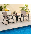 Set of 2 Heavy-Duty Metal Patio Rocking Chair with Breathable Seat Fabric-Brown - Brown - Patio Rocking Chairs & Gliders