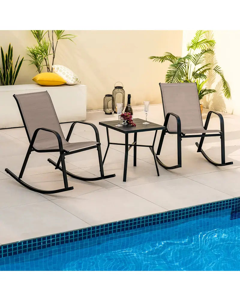 Set of 2 Heavy-Duty Metal Patio Rocking Chair with Breathable Seat Fabric-Brown - Brown - Patio Rocking Chairs & Gliders
