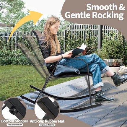 Set of 2 Heavy-Duty Metal Patio Rocking Chair with Breathable Seat Fabric-Brown - Brown - Patio Rocking Chairs & Gliders