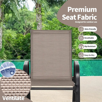 Set of 2 Heavy-Duty Metal Patio Rocking Chair with Breathable Seat Fabric-Brown - Brown - Patio Rocking Chairs & Gliders