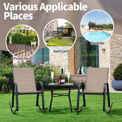 Set of 2 Heavy-Duty Metal Patio Rocking Chair with Breathable Seat Fabric-Brown - Brown - Patio Rocking Chairs & Gliders