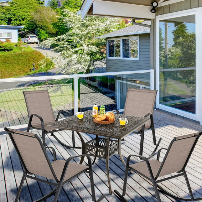 Set of 2 Heavy-Duty Metal Patio Rocking Chair with Breathable Seat Fabric-Brown - Brown - Patio Rocking Chairs & Gliders