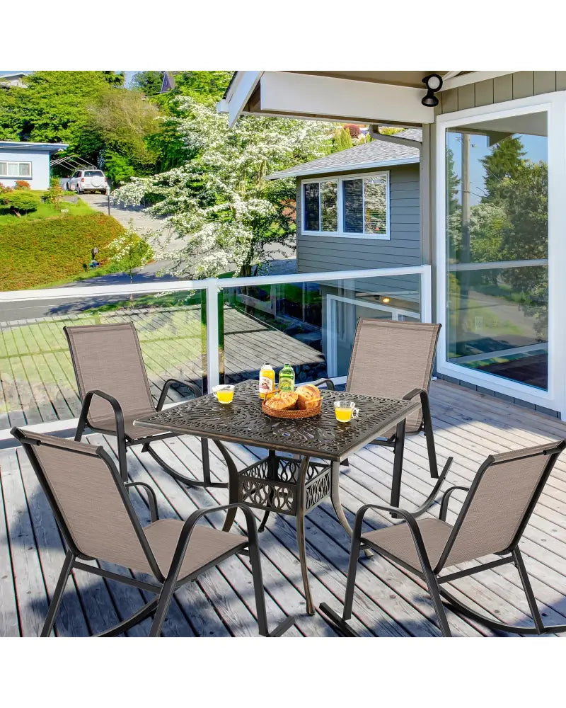 Set of 2 Heavy-Duty Metal Patio Rocking Chair with Breathable Seat Fabric-Brown - Brown - Patio Rocking Chairs & Gliders