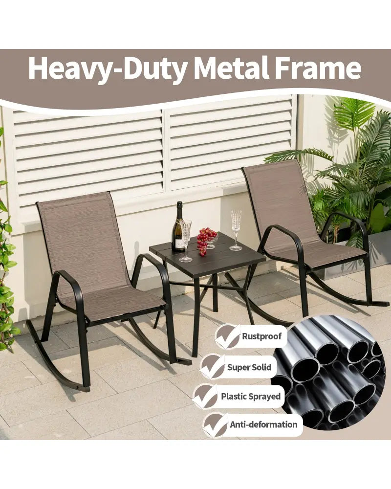 Set of 2 Heavy-Duty Metal Patio Rocking Chair with Breathable Seat Fabric-Brown - Brown - Patio Rocking Chairs & Gliders