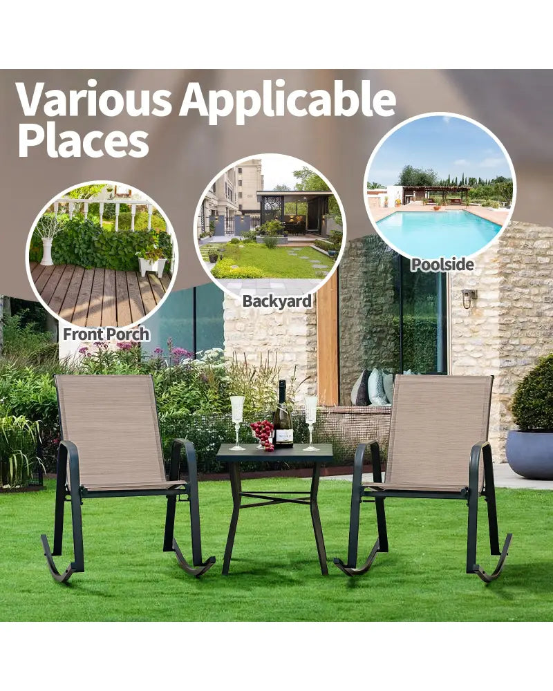 Set of 2 Heavy-Duty Metal Patio Rocking Chair with Breathable Seat Fabric-Brown - Brown - Patio Rocking Chairs & Gliders