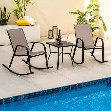 Set of 2 Heavy-Duty Metal Patio Rocking Chair with Breathable Seat Fabric-Brown - Brown - Patio Rocking Chairs & Gliders