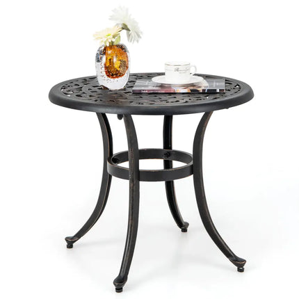 Set of 2 Heavy-Duty Outdoor Aluminum Side Table with Adjustable Footpads for Patio-Antique Brown - Brown - Patio Coffee