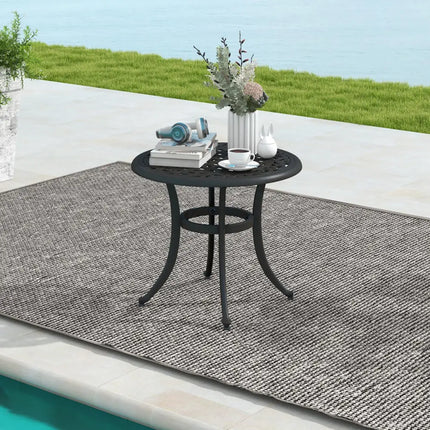 Set of 2 Heavy-Duty Outdoor Aluminum Side Table with Adjustable Footpads for Patio-Antique Brown - Brown - Patio Coffee