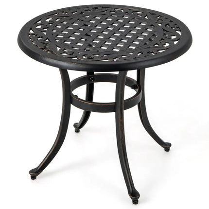 Set of 2 Heavy-Duty Outdoor Aluminum Side Table with Adjustable Footpads for Patio-Antique Brown - Brown - Patio Coffee