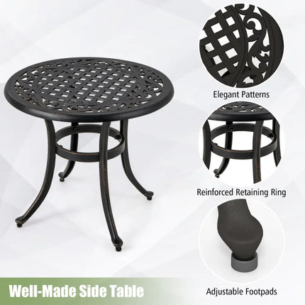 Set of 2 Heavy-Duty Outdoor Aluminum Side Table with Adjustable Footpads for Patio-Antique Brown - Brown - Patio Coffee