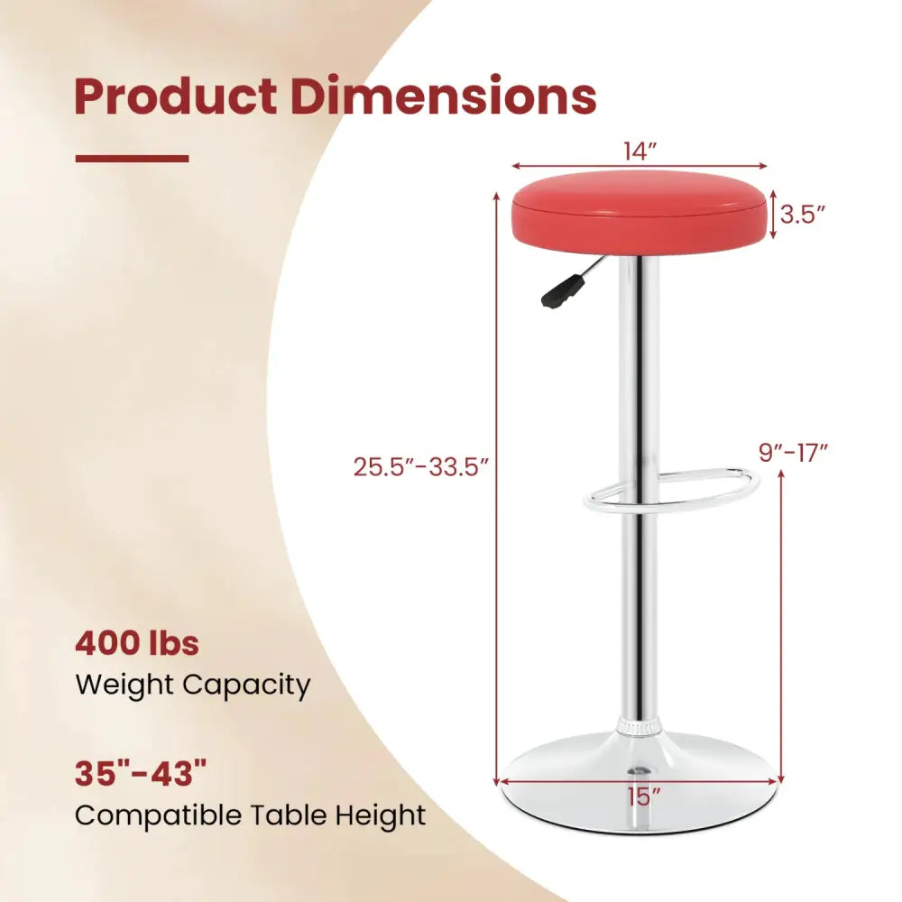 Set of 2 Height-adjustable Swivel Bar Stool with 360° Swivel bar stool-Red - Red - Bar Stools