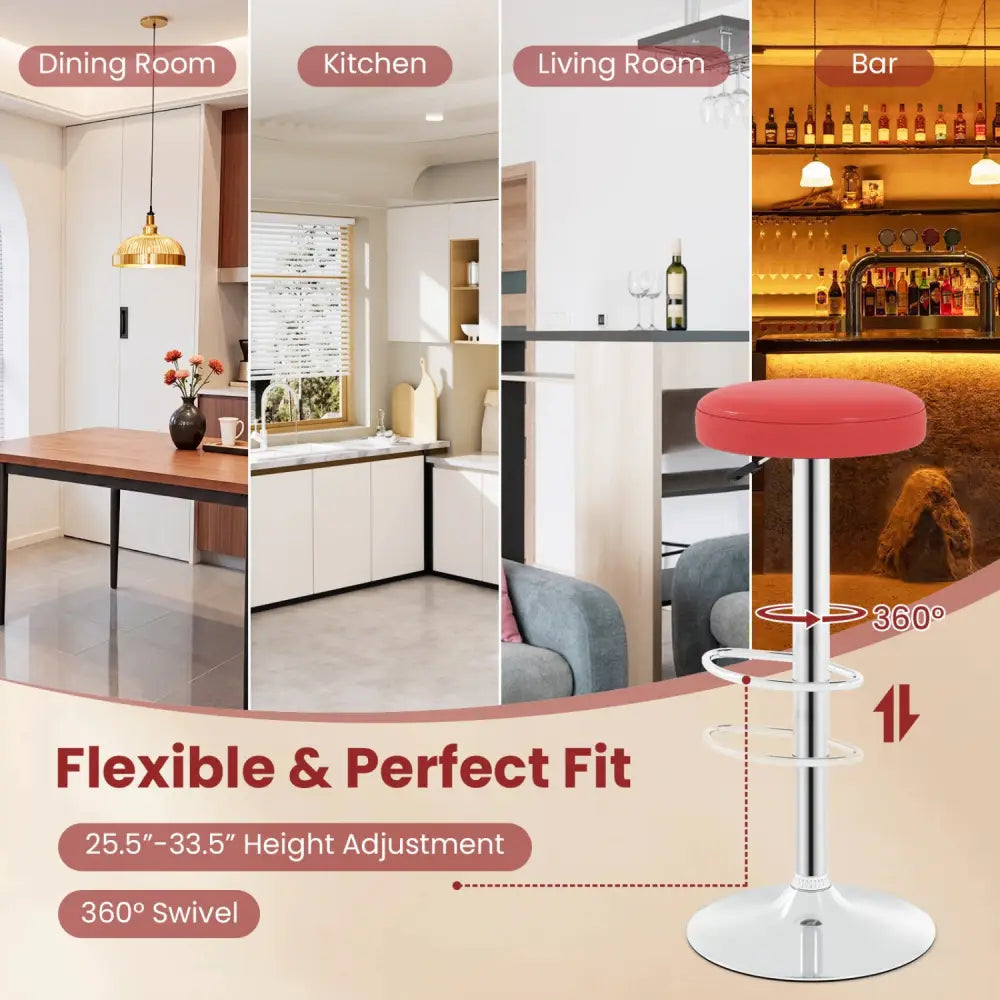 Set of 2 Height-adjustable Swivel Bar Stool with 360° Swivel bar stool-Red - Red - Bar Stools