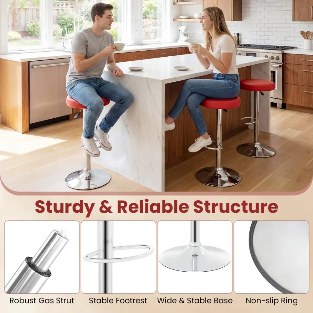 Set of 2 Height-adjustable Swivel Bar Stool with 360° Swivel bar stool-Red - Red - Bar Stools