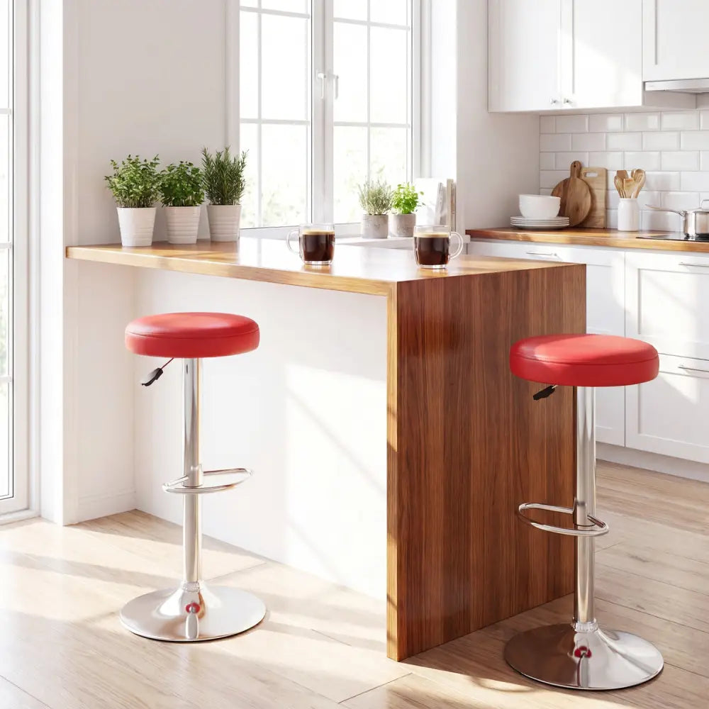 Set of 2 Height-adjustable Swivel Bar Stool with 360° Swivel bar stool-Red - Red - Bar Stools