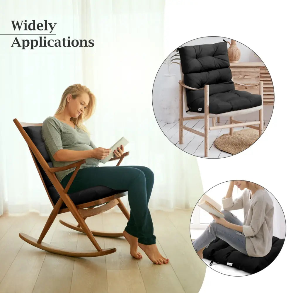 Set of 2 High Back Chair Cushion with Adjustable Height-Black - Black - Outdoor Furniture Accessories
