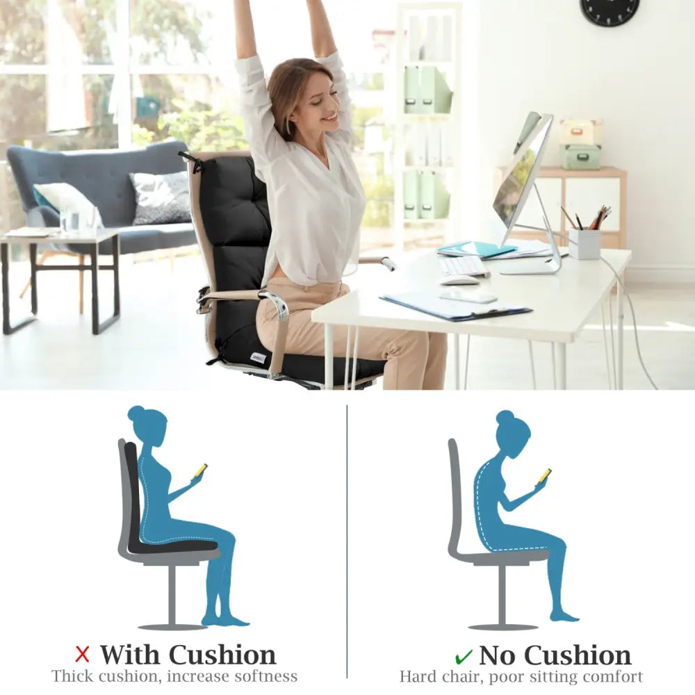 Set of 2 High Back Chair Cushion with Adjustable Height-Black - Black - Outdoor Furniture Accessories