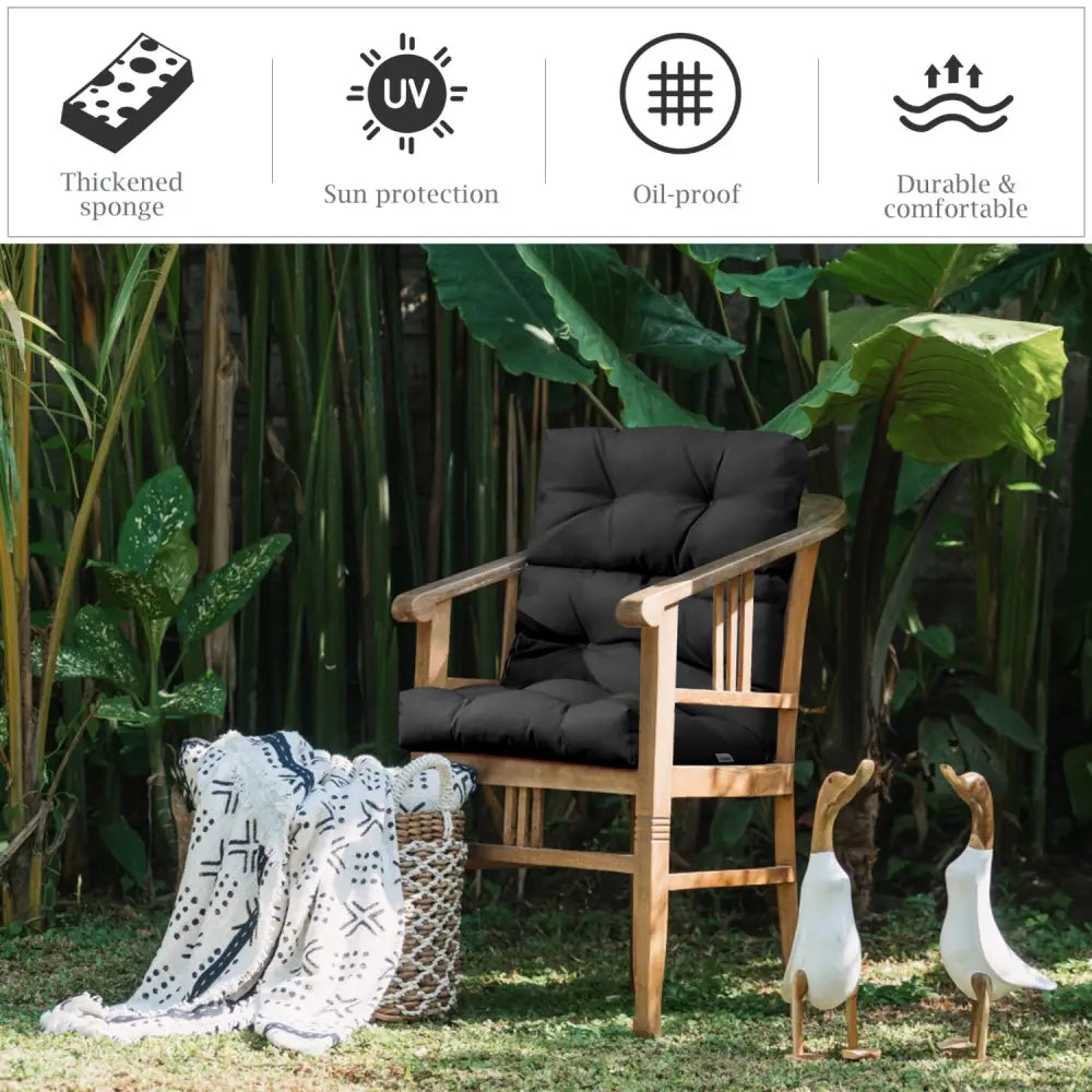 Set of 2 High Back Chair Cushion with Adjustable Height-Black - Black - Outdoor Furniture Accessories