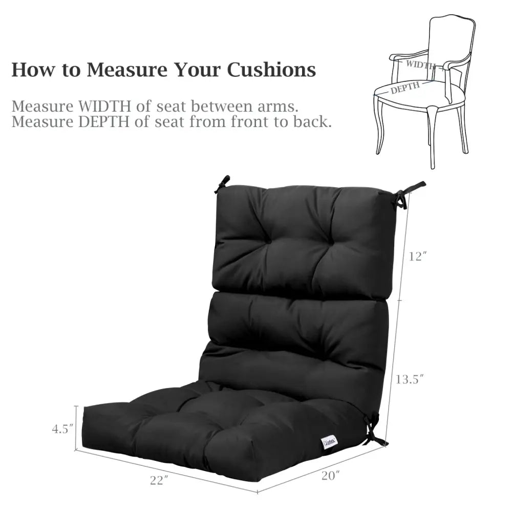 Set of 2 High Back Chair Cushion with Adjustable Height-Black - Black - Outdoor Furniture Accessories