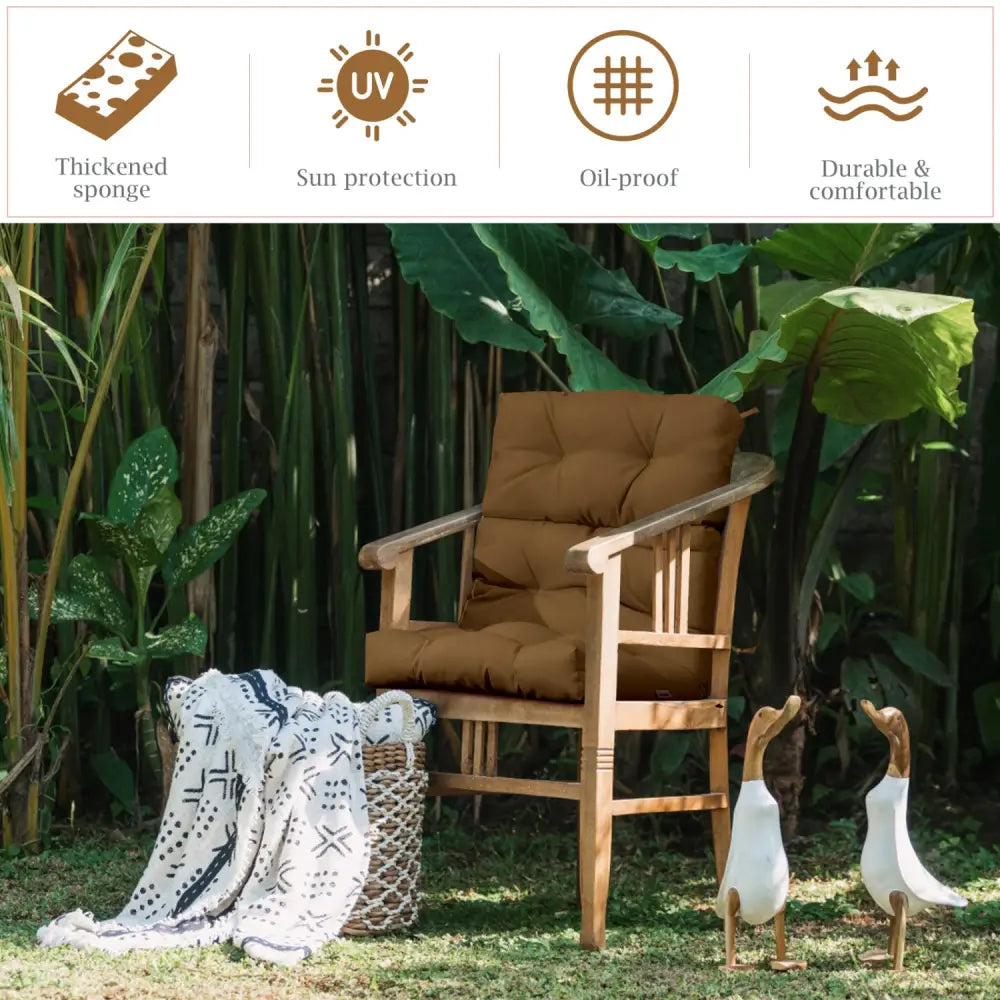 Set of 2 High Back Chair Cushion with Adjustable Height-Brown - Brown - Outdoor Furniture Accessories