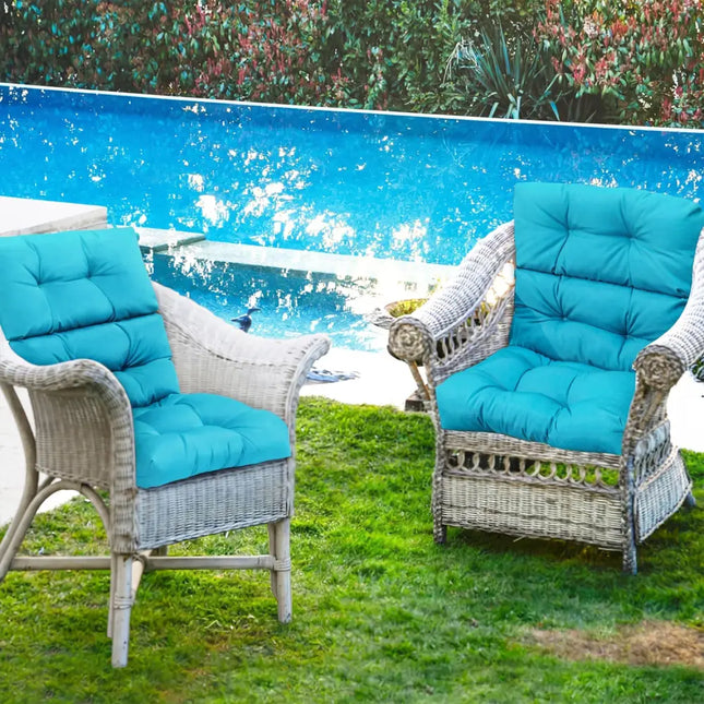 Set of 2 High Back Chair Cushion with Adjustable Height-Turquoise - Turquoise - Outdoor Furniture Accessories