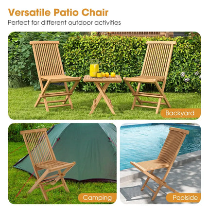 Set of 2 Indonesia Teak Patio Folding Chairs with High Back and Slatted Seat - Natural - Patio Dining Chairs