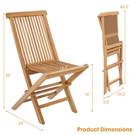 Set of 2 Indonesia Teak Patio Folding Chairs with High Back and Slatted Seat - Natural - Patio Dining Chairs