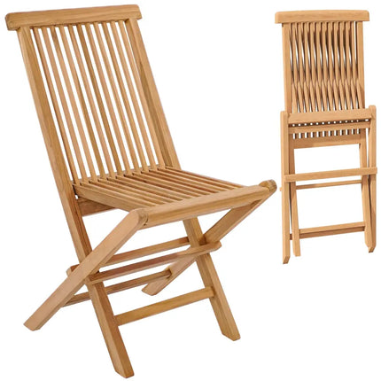 Set of 2 Indonesia Teak Patio Folding Chairs with High Back and Slatted Seat - Natural - Patio Dining Chairs