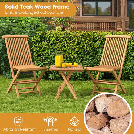 Set of 2 Indonesia Teak Patio Folding Chairs with High Back and Slatted Seat - Natural - Patio Dining Chairs