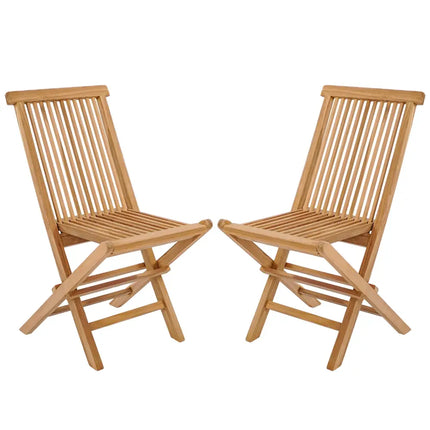 Set of 2 Indonesia Teak Patio Folding Chairs with High Back and Slatted Seat - Natural - Patio Dining Chairs