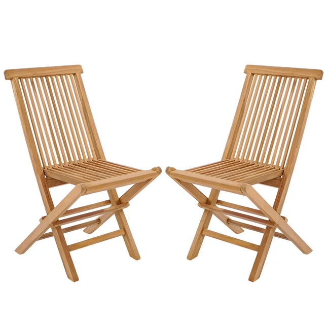 Set of 2 Indonesia Teak Patio Folding Chairs with High Back and Slatted Seat - Natural - Patio Dining Chairs