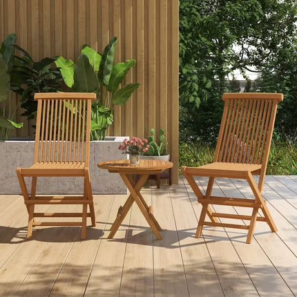 Set of 2 Indonesia Teak Patio Folding Chairs with High Back and Slatted Seat - Natural - Patio Dining Chairs