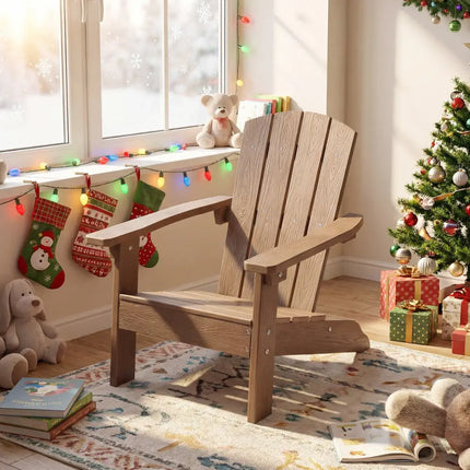 Set of 2 Kid’s Adirondack Chair with with High Backrest and Armrests-Brown - Brown - Kids Chairs & Seating