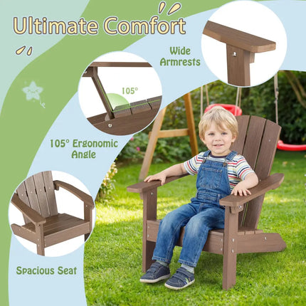 Set of 2 Kid’s Adirondack Chair with with High Backrest and Armrests-Brown - Brown - Kids Chairs & Seating