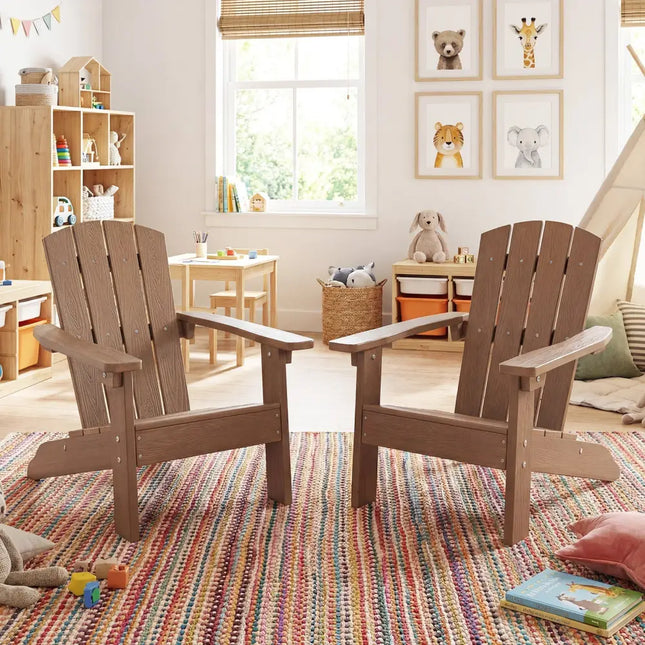 Set of 2 Kid’s Adirondack Chair with with High Backrest and Armrests-Brown - Brown - Kids Chairs & Seating