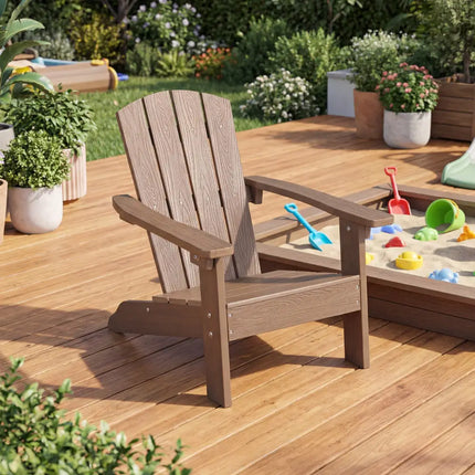 Set of 2 Kid’s Adirondack Chair with with High Backrest and Armrests-Brown - Brown - Kids Chairs & Seating