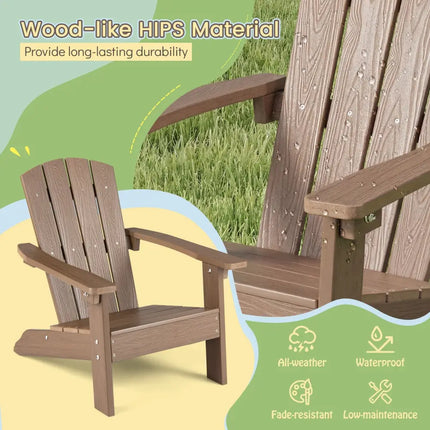 Set of 2 Kid’s Adirondack Chair with with High Backrest and Armrests-Brown - Brown - Kids Chairs & Seating