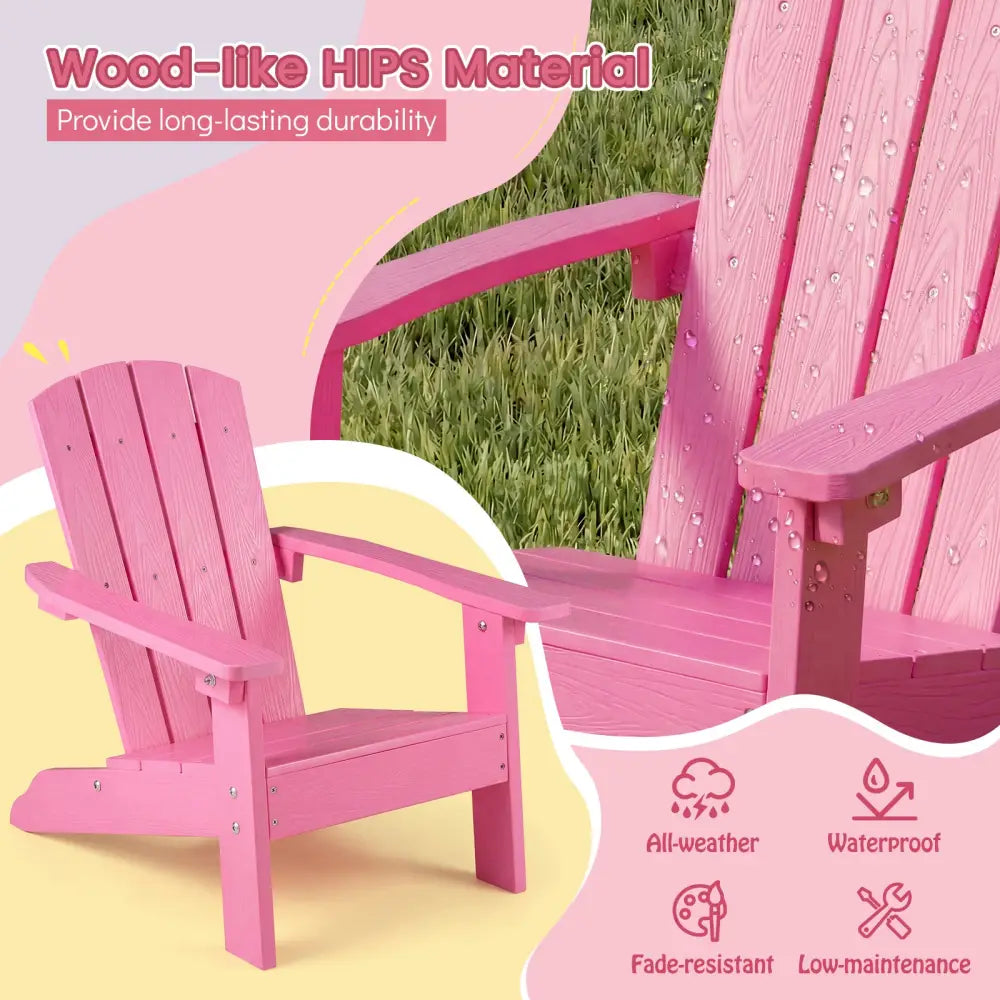 Set of 2 Kid’s Adirondack Chair with with High Backrest and Armrests-Pink - Pink - Kids Chairs & Seating