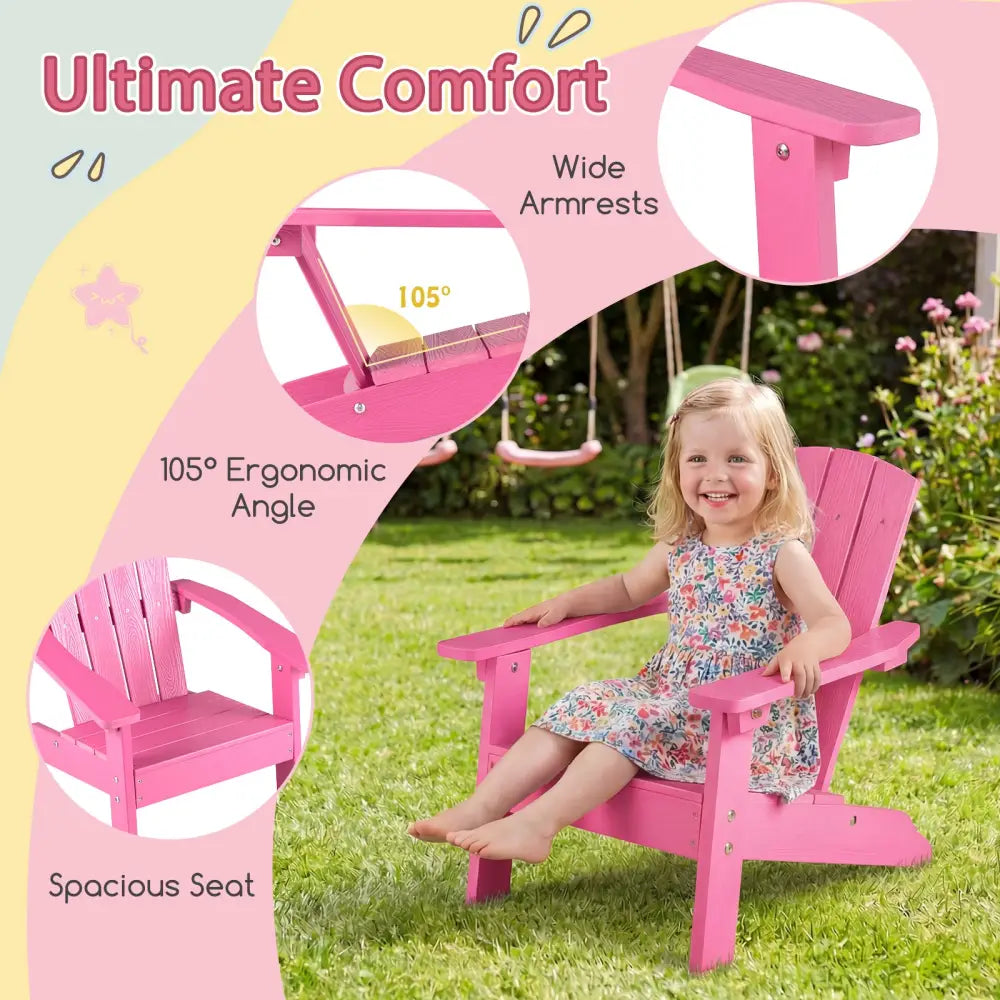 Set of 2 Kid’s Adirondack Chair with with High Backrest and Armrests-Pink - Pink - Kids Chairs & Seating