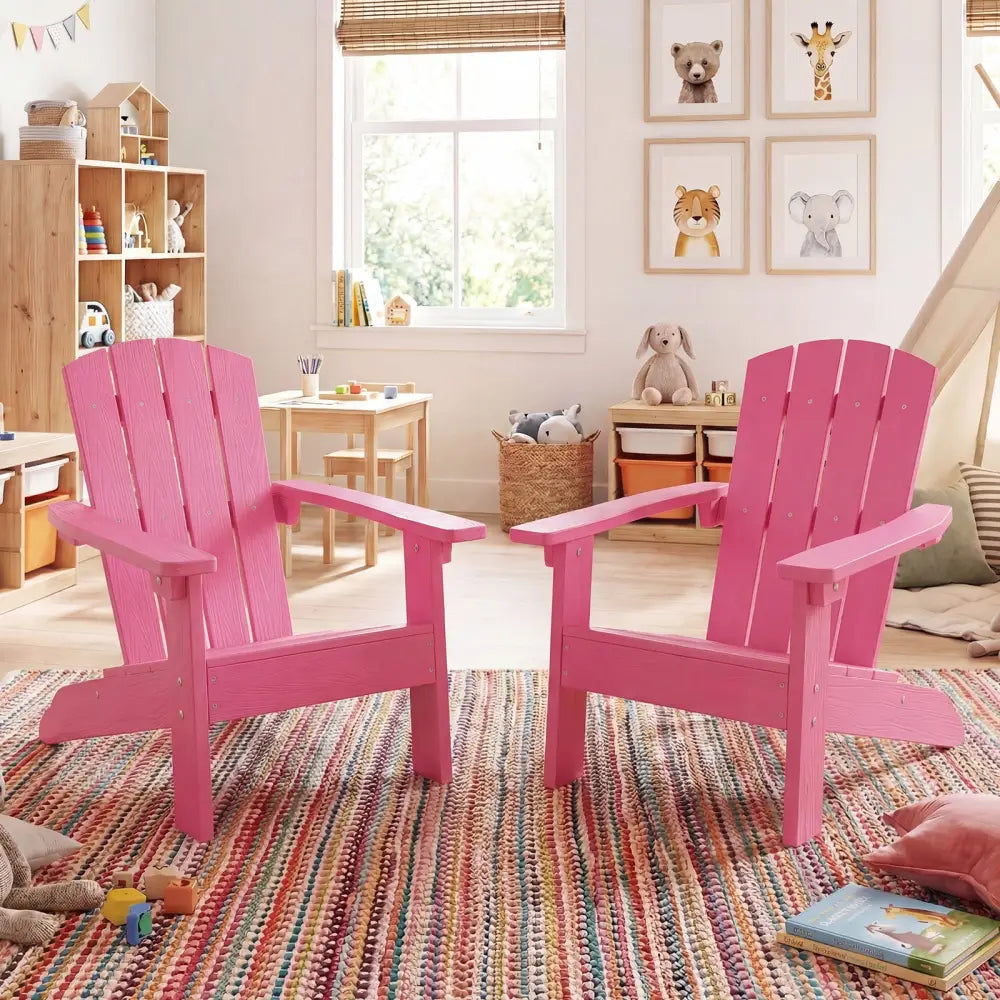 Set of 2 Kid’s Adirondack Chair with with High Backrest and Armrests-Pink - Pink - Kids Chairs & Seating