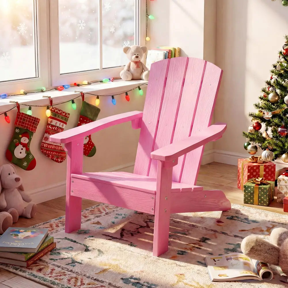 Set of 2 Kid’s Adirondack Chair with with High Backrest and Armrests-Pink - Pink - Kids Chairs & Seating
