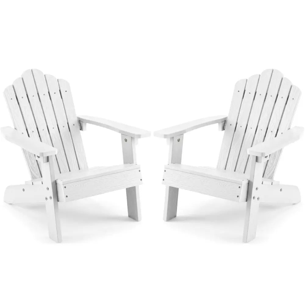 Set of 2 Kids Adirondack Chairs All-weather Outdoor Chairs for Children with Tilted High Backrest-White - White