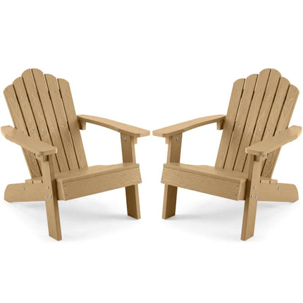 Set of 2 Kids Adirondack Chairs All-weather Outdoor Chairs for Children with Tilted High Backrest-Brown - Brown