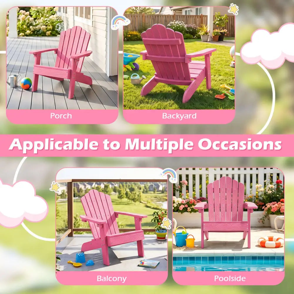Set of 2 Kids Adirondack Chairs All-weather Outdoor Chairs for Children with Tilted High Backrest-Pink - Pink