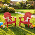 Set of 2 Kids Adirondack Chairs All-weather Outdoor Chairs for Children with Tilted High Backrest-Red - Red
